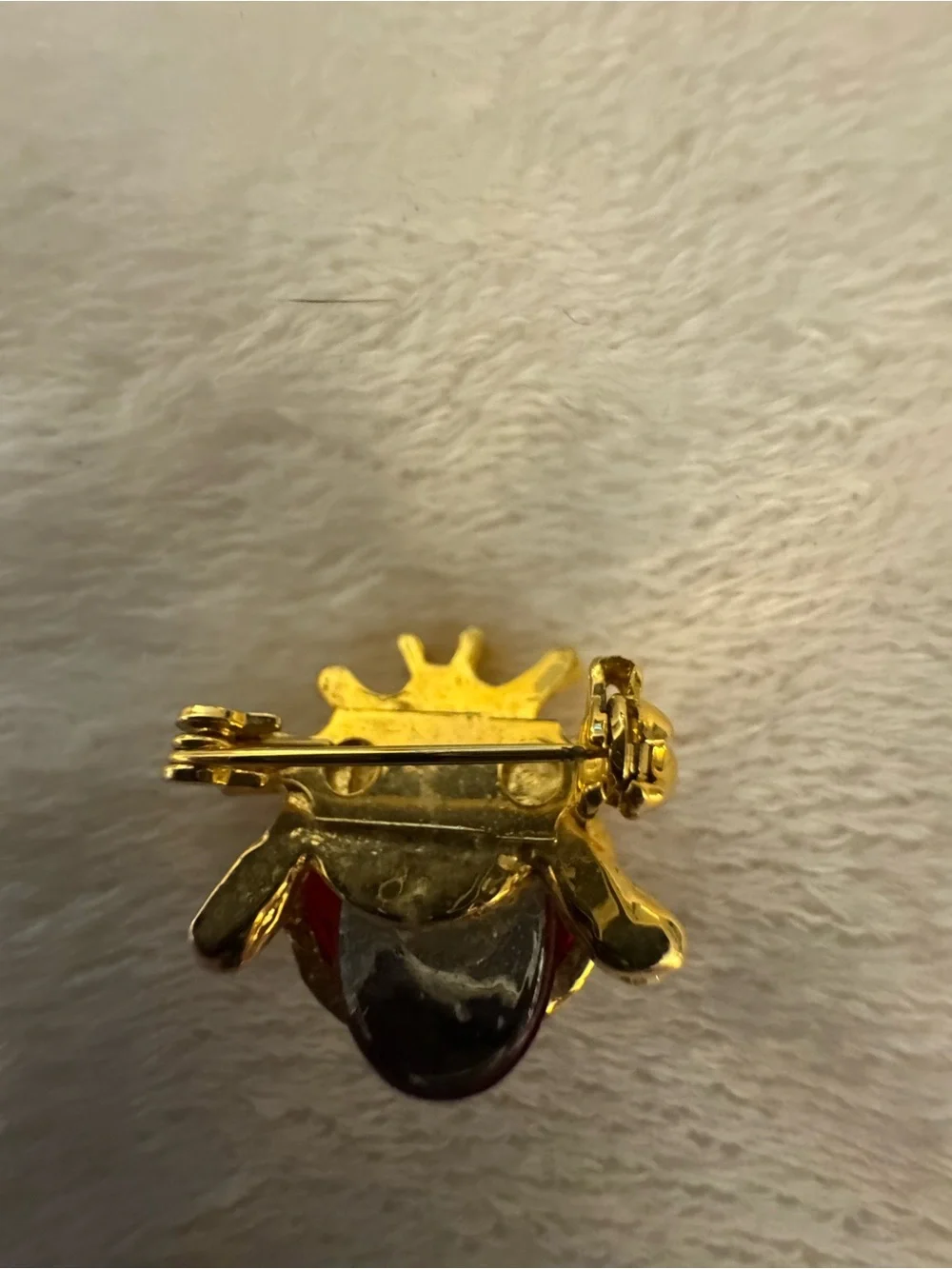 Gold-Tone Ladybug Brooch with Red and Clear Rhinestones